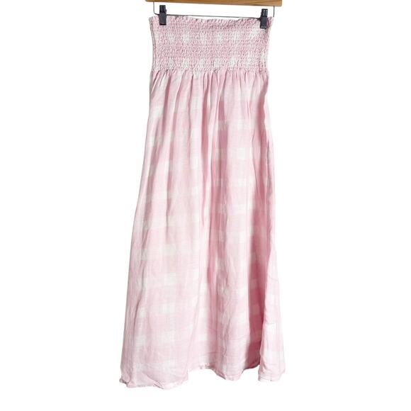 Solid & Striped Willow Linen Gauze Gingham Pink Cloud Midi Dress Skirt S - Picture 2 of 10